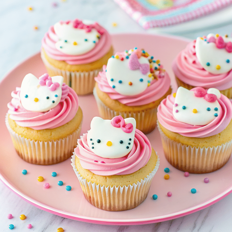 Cute Hello Kitty cupcakes decorated for a birthday party