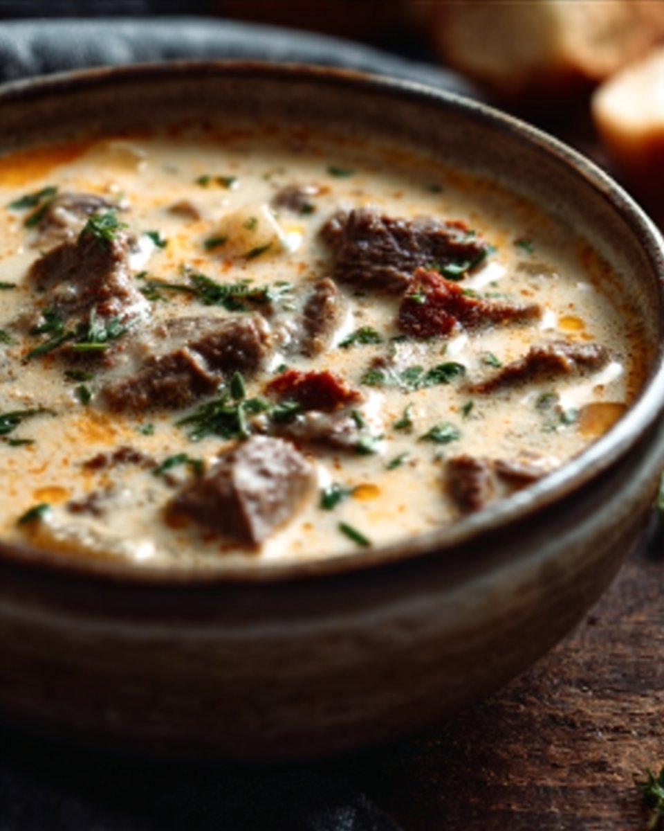 Hearty Creamy Philly Cheese Steak Soup for Cozy Nights
