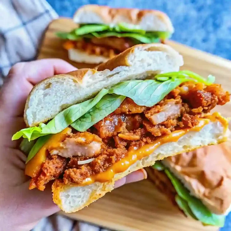Spicy crispy chicken burger served with fresh toppings and sauces.