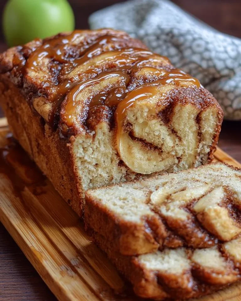 Freshly baked Apple Cinnamon Swirl Loaf with cinnamon and apples.