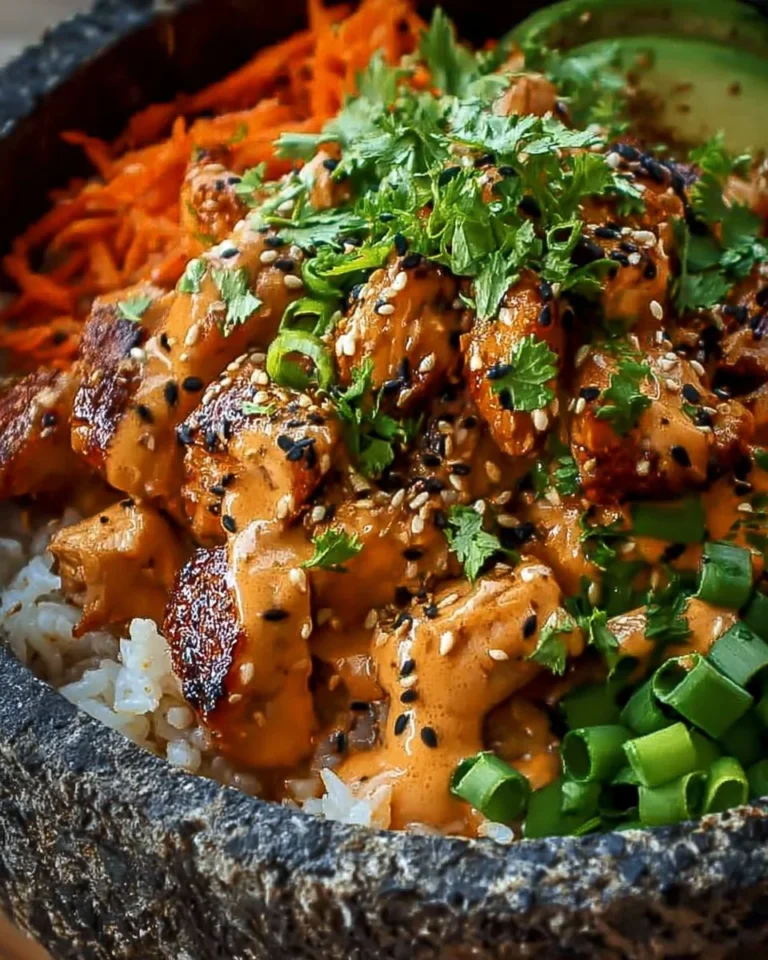 Delicious Bang Bang Chicken Bowl with crispy chicken and fresh vegetables