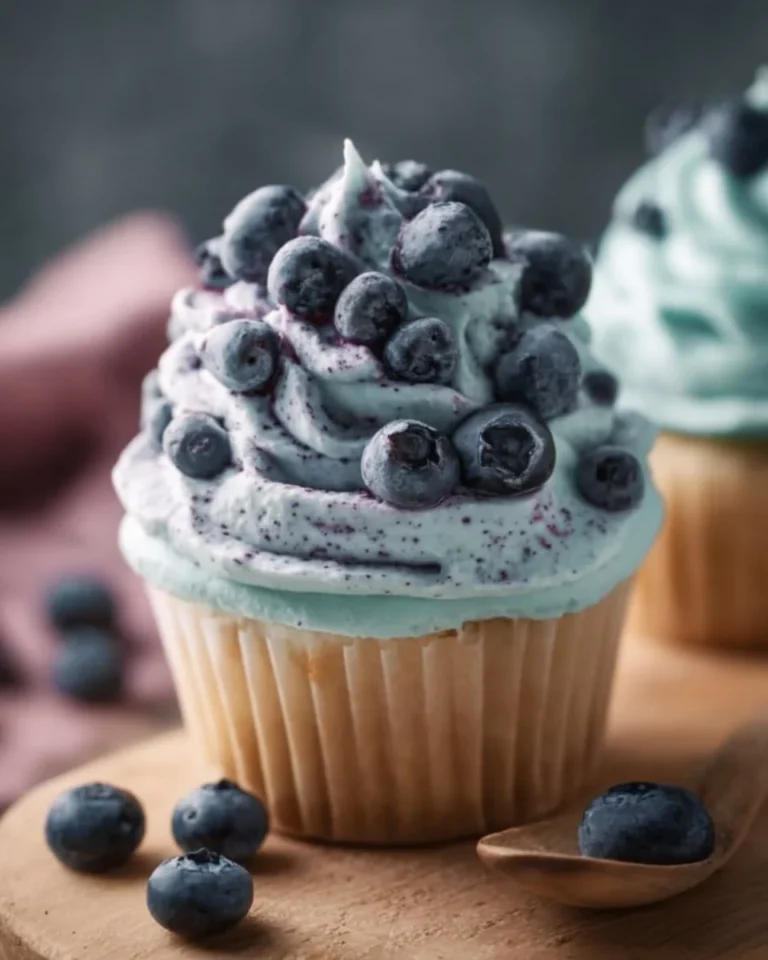 Delicious blueberry cream cheese frosting topping on a cake