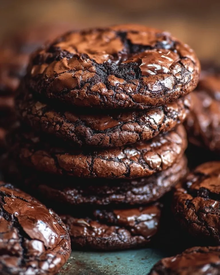 Plate of delicious brownie cookies with chocolate chips on a wooden table