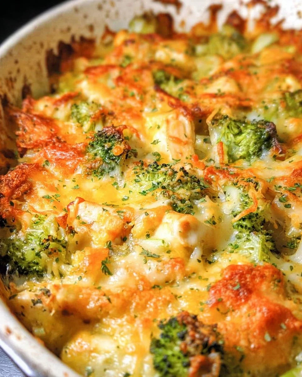 Delicious Chicken Broccoli Bake with creamy cheese and tender chicken