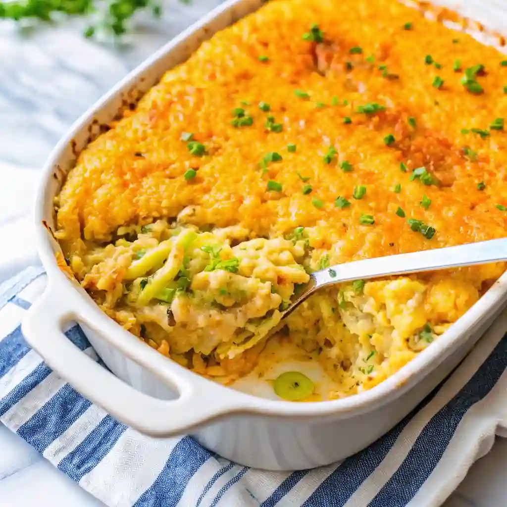 Delicious Chicken Broccoli Rice Casserole served on a plate