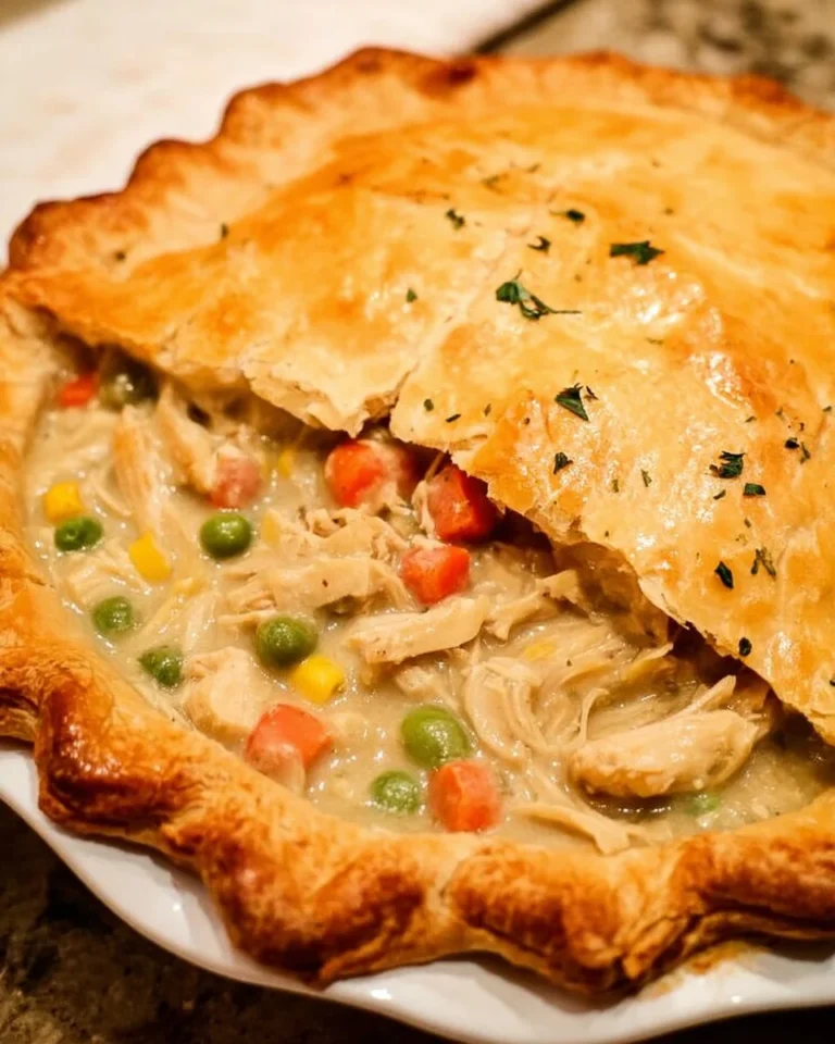 Homemade Chicken Pot Pie with golden crust and vegetables
