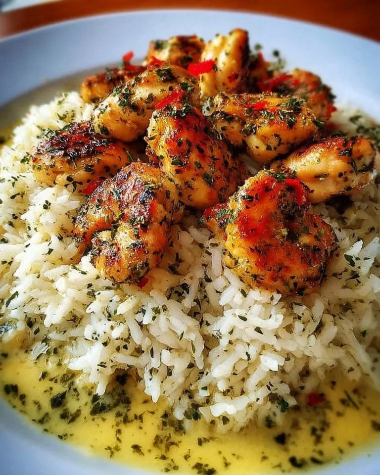 Delicious Chicken Scampi served with creamy garlic parmesan rice