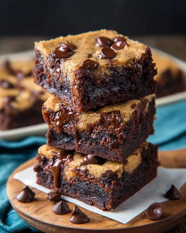 Delicious chocolate chip cookie brownies on a plate, ready to enjoy.