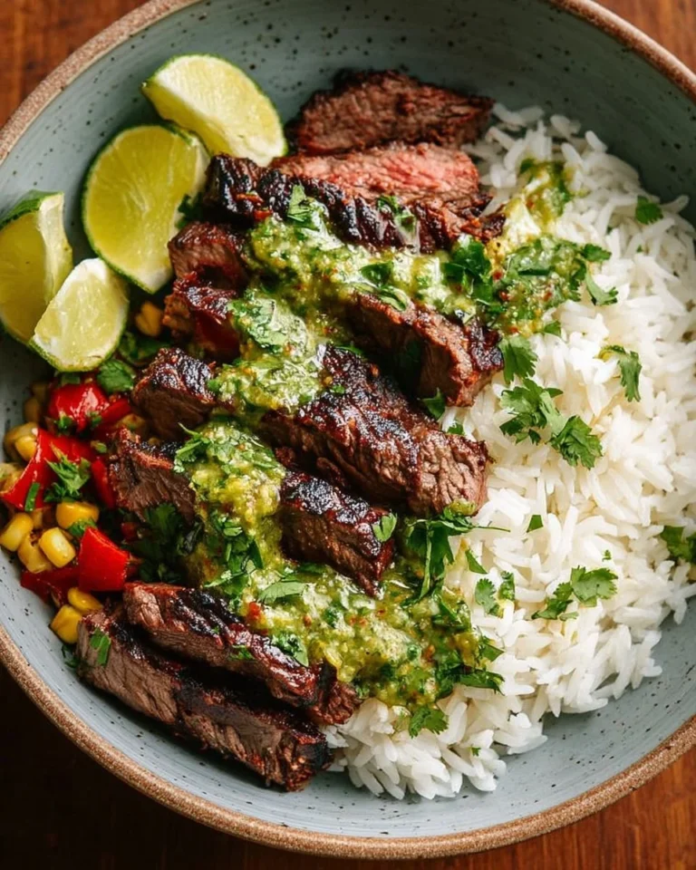 Delicious cilantro lime steak and rice bowls with fresh ingredients
