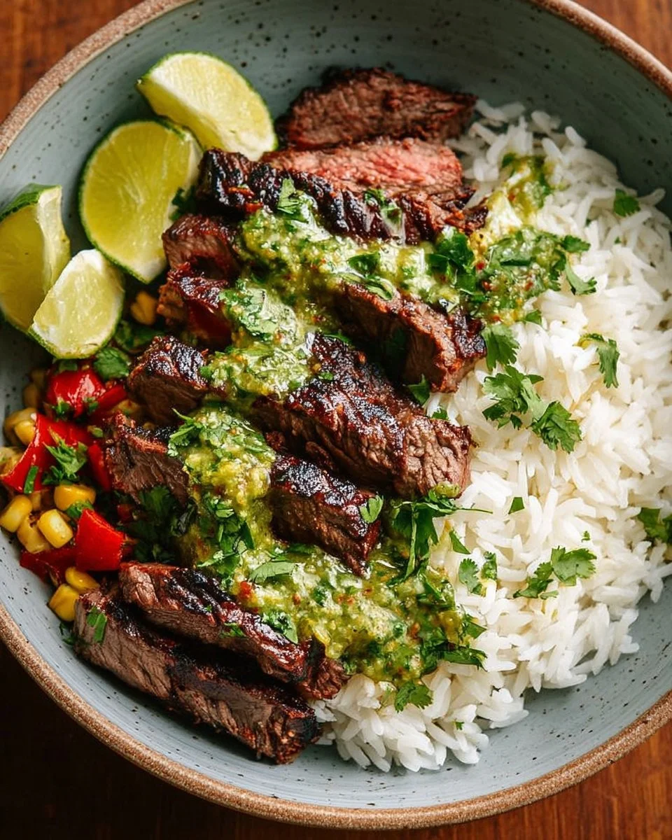 Delicious cilantro lime steak and rice bowls with fresh ingredients