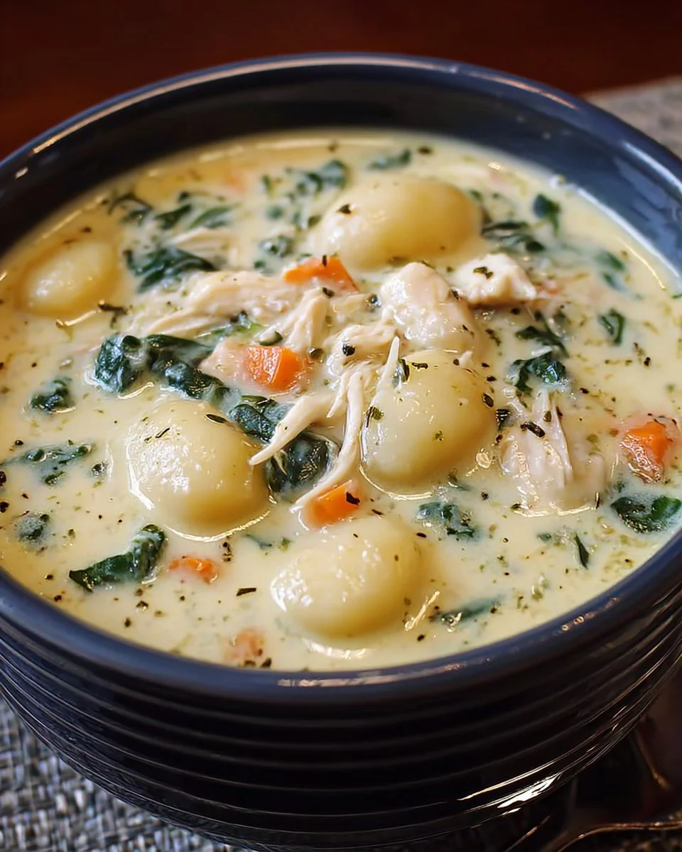 Bowl of Chicken Gnocchi Soup inspired by Olive Garden recipe