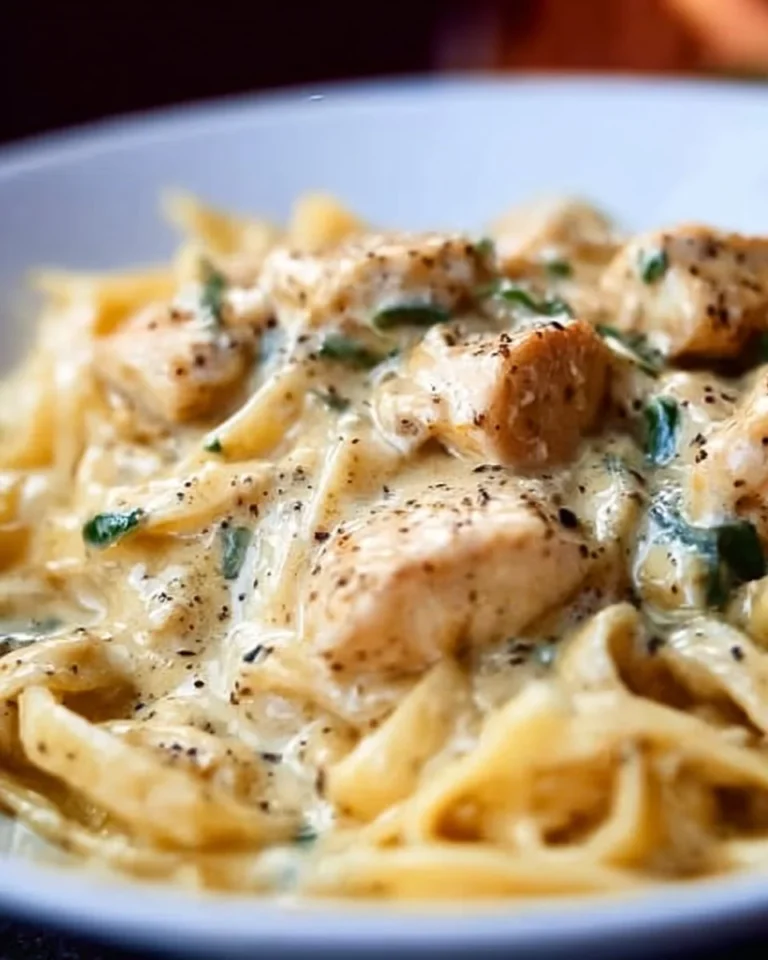 Creamy dairy-free chicken Alfredo topped with parsley served in a bowl
