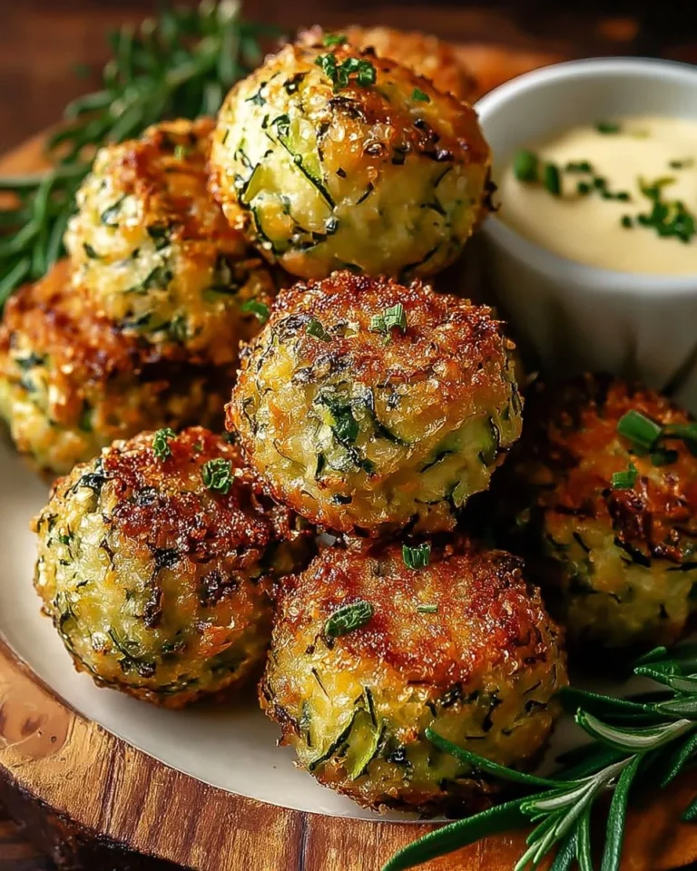 Plate of crispy zucchini garlic bites garnished with herbs