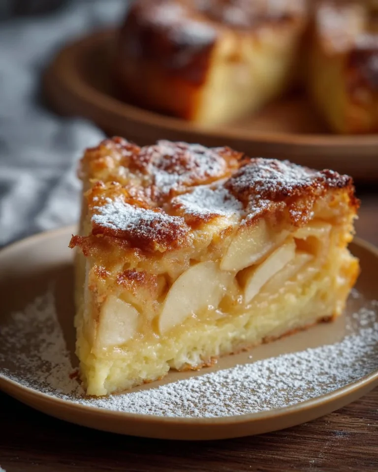 French Apple Invisible Cake with thinly sliced apples and a light batter