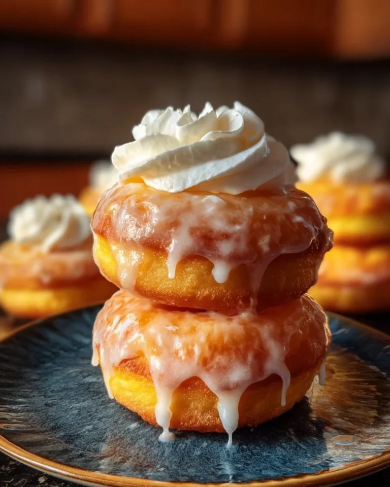 Delicious freshly baked glazed donuts with a shiny glaze and fluffy texture