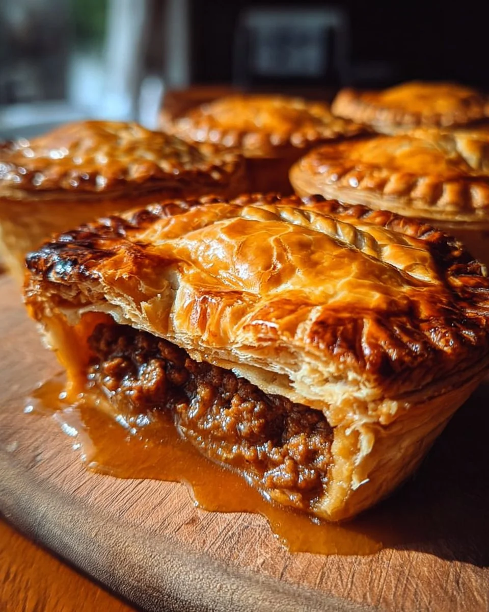 Homemade British meat pies freshly baked with flaky crust and savory filling