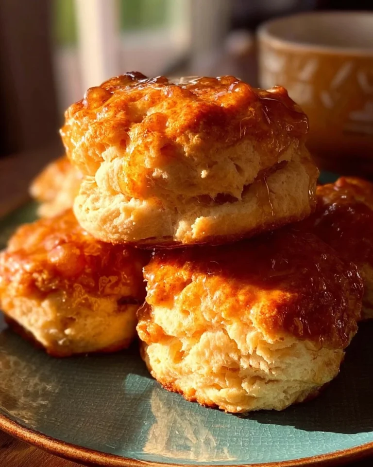 Delicious Honey Butter Chicken Biscuits served on a plate with honey drizzle.