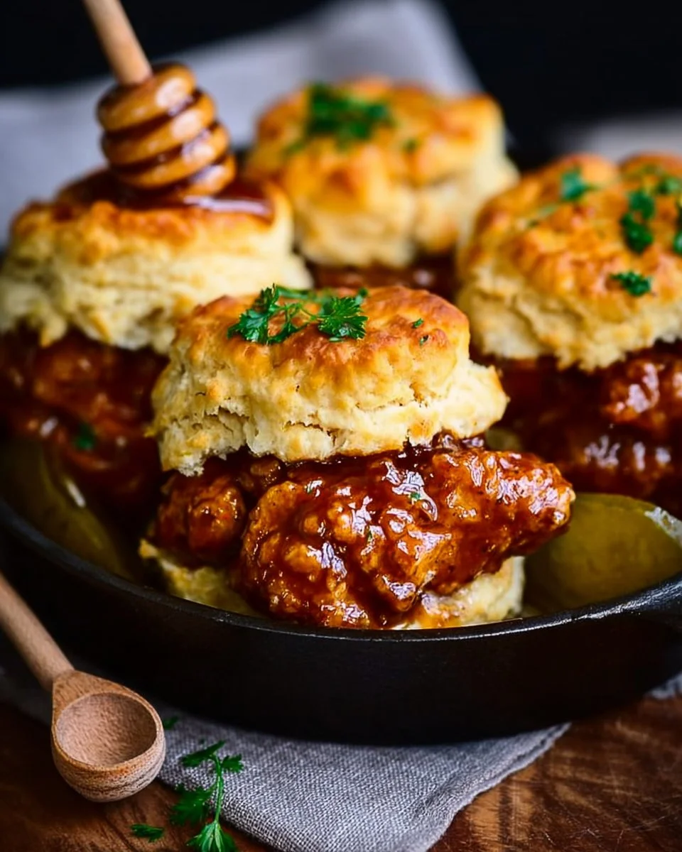 Delicious Hot Honey Chicken served with fluffy biscuits