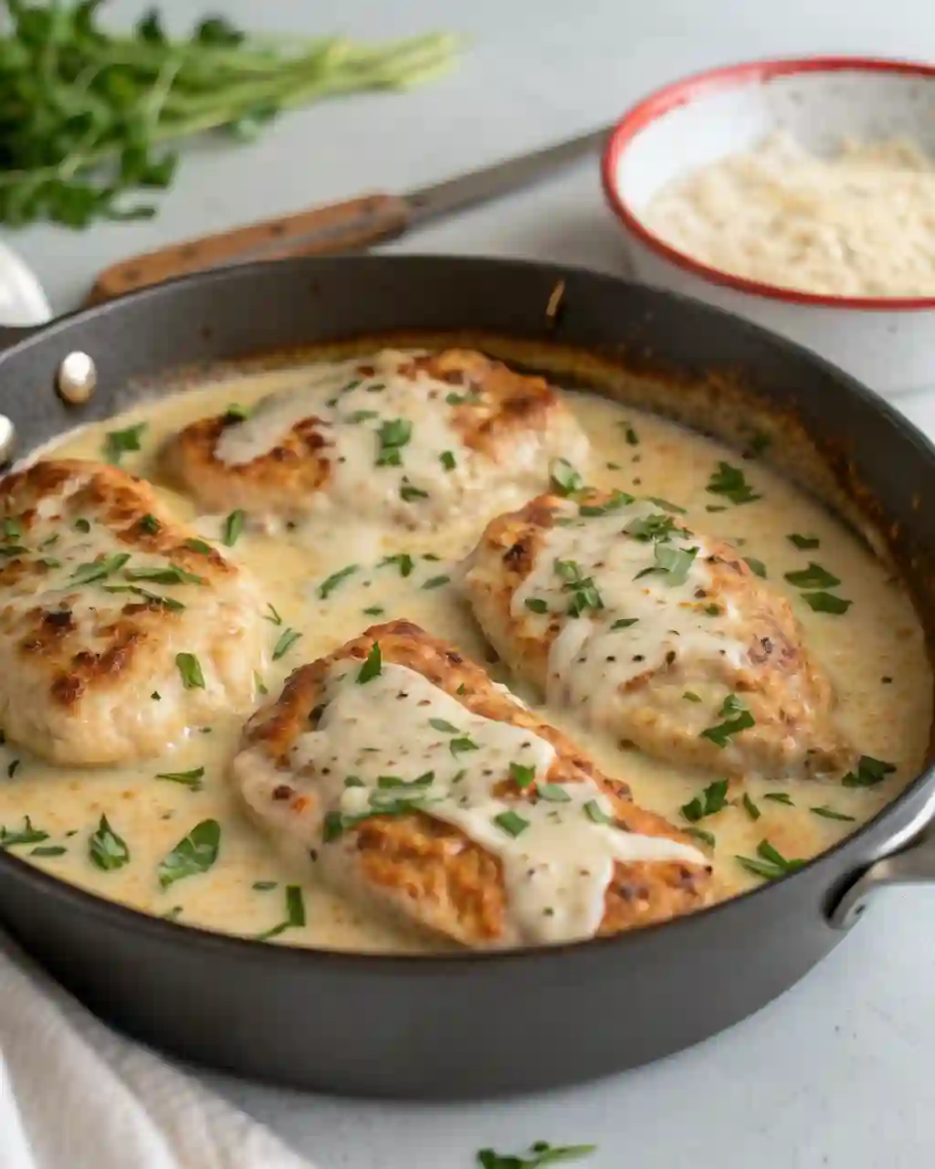 Delicious easy cream cheese chicken served with herbs and spices
