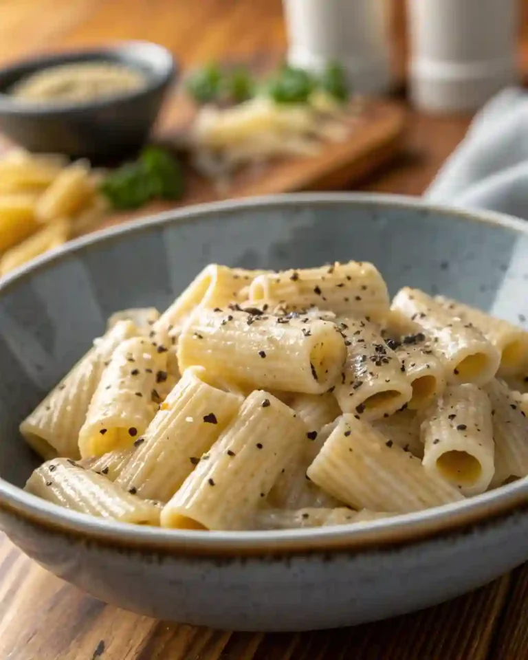 Homemade creamy white sauce for pasta in a bowl garnished with herbs