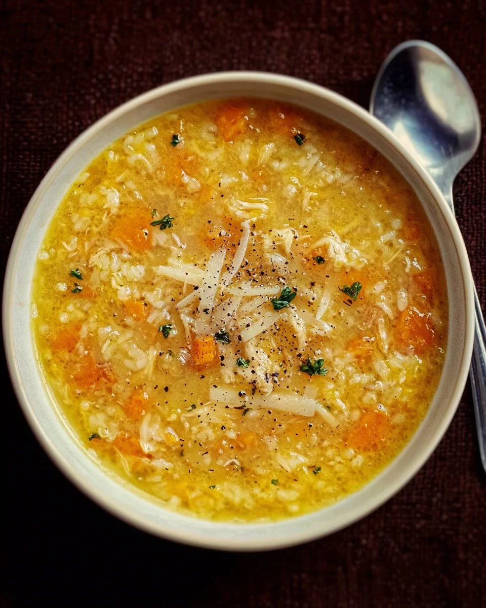 Bowl of Italian Penicillin Soup garnished with herbs and spices