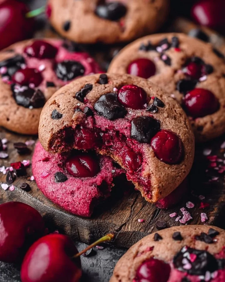 Maraschino cherry chocolate chip cookies fresh out of the oven.