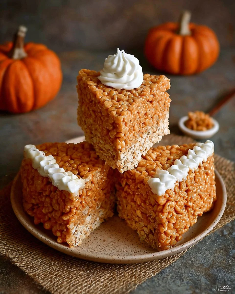 Delicious Pumpkin Pie Rice Krispies Treats decorated for fall
