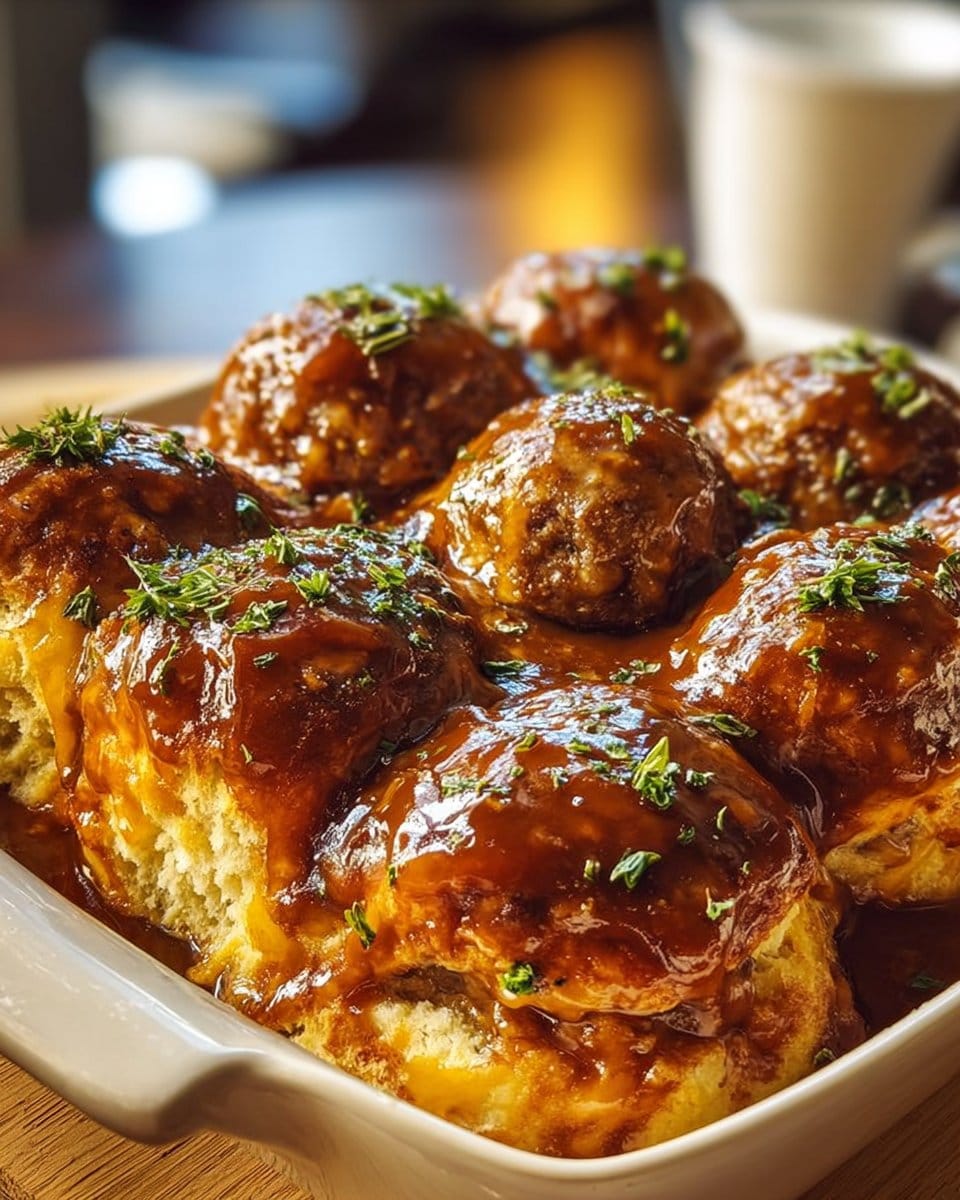 Cheesy BBQ Meatball Biscuit Bake