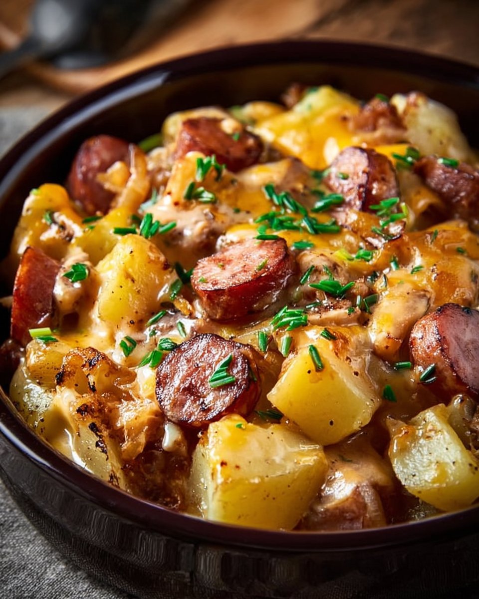 Crockpot Cheesy Potatoes and Kielbasa