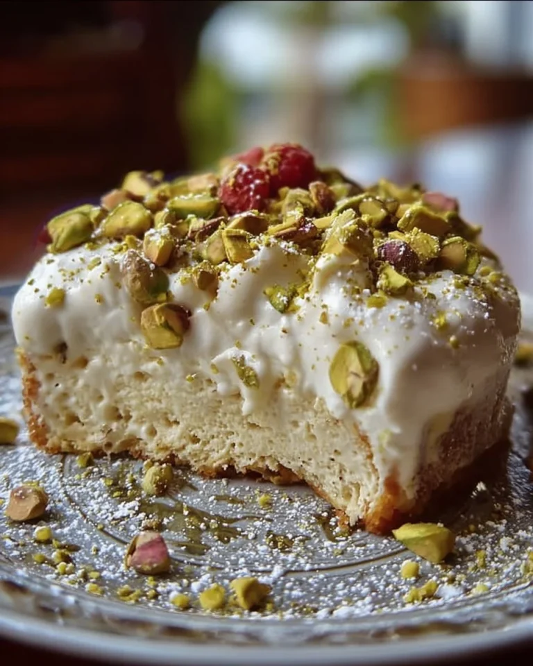 Vegan Pistachio Three Milks dessert served in a bowl