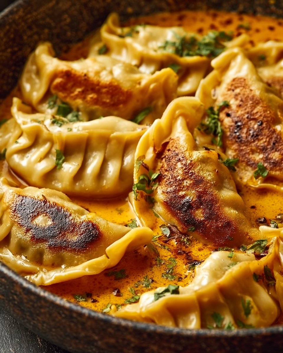 Savory Baked Potstickers with Thai Curry Sauce Surprise