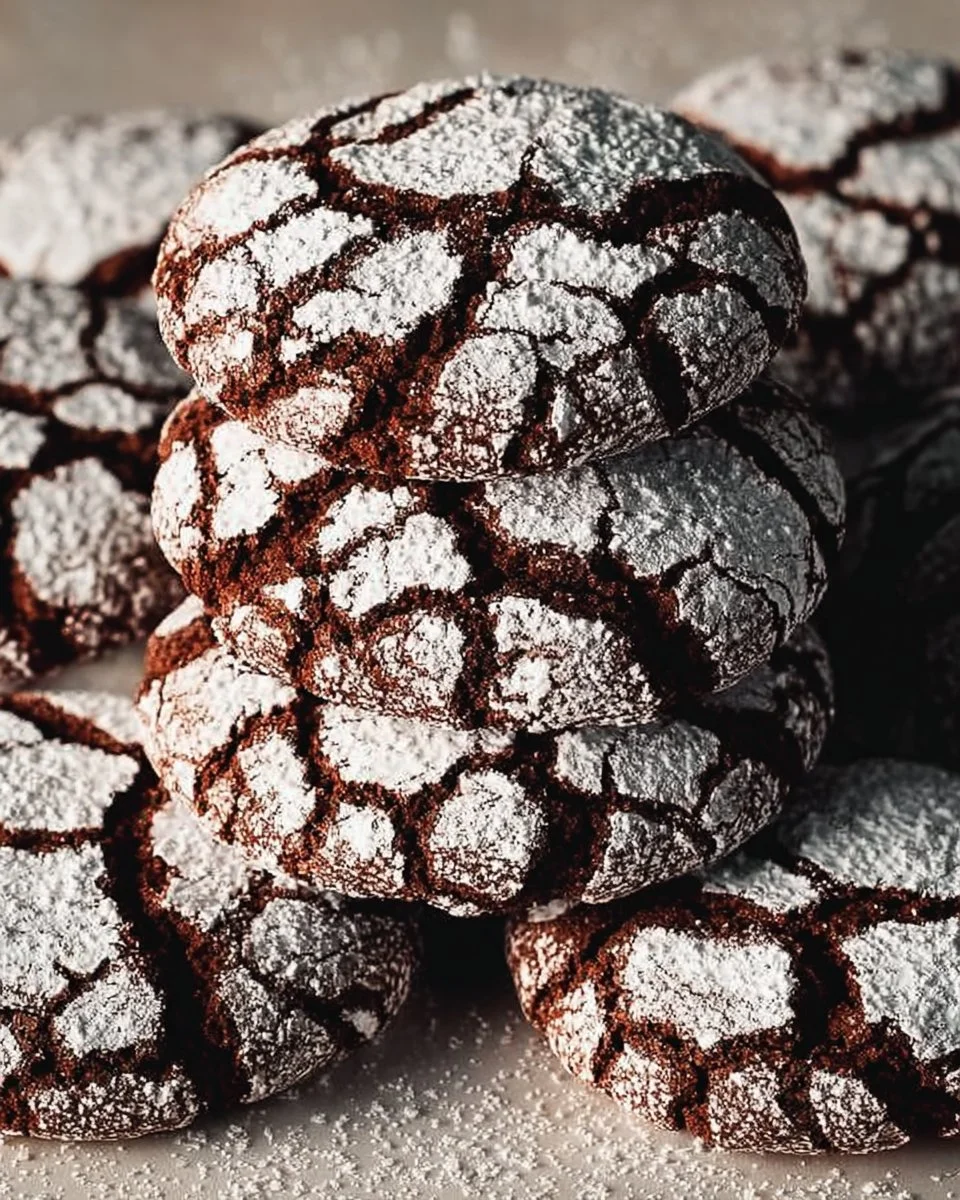 Freshly baked 30-minute no chill chocolate crinkle cookies on a cooling rack.