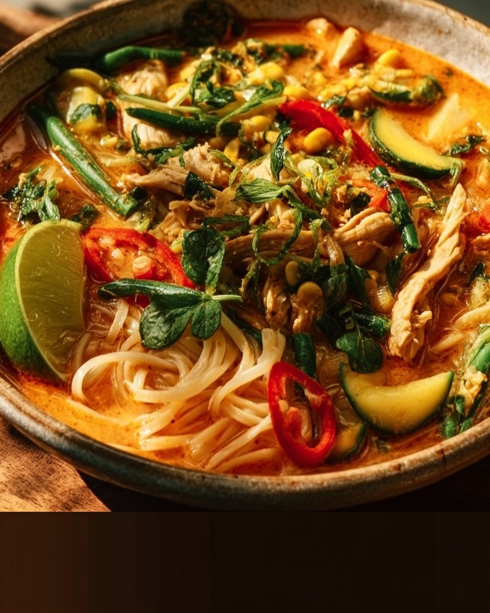 Thai Red Curry Chicken Noodles with Summer Vegetables