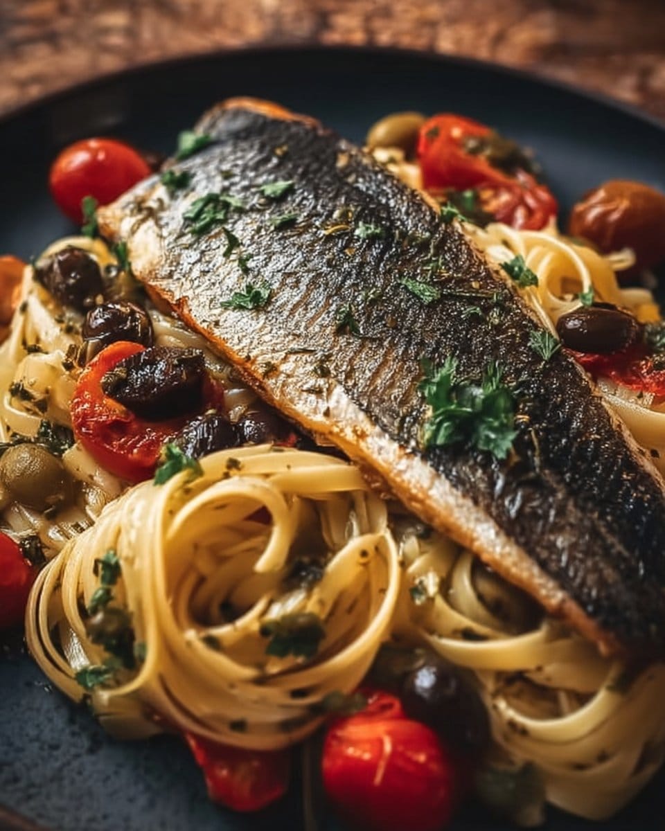 Pan Fried Sea Bass with Olive Linguine: Quick Mediterranean Bliss