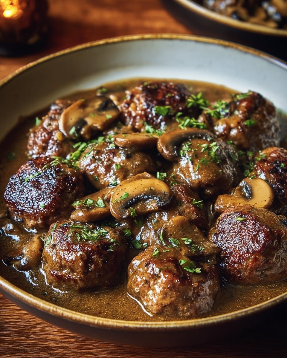 The Best Salisbury Steak Meatballs with Rich Mushroom Gravy