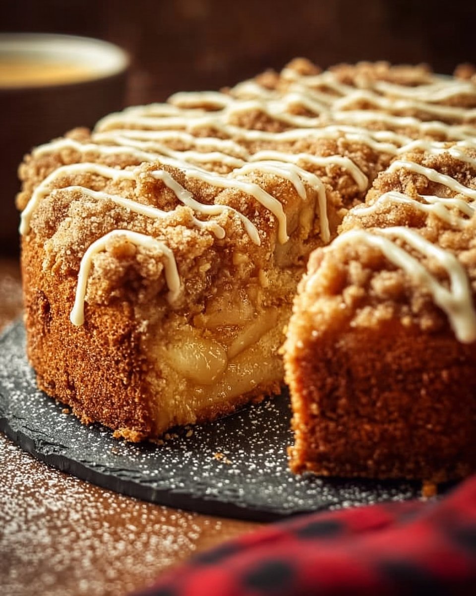 Apple Crumb Cake with Cinnamon Apple Drizzle