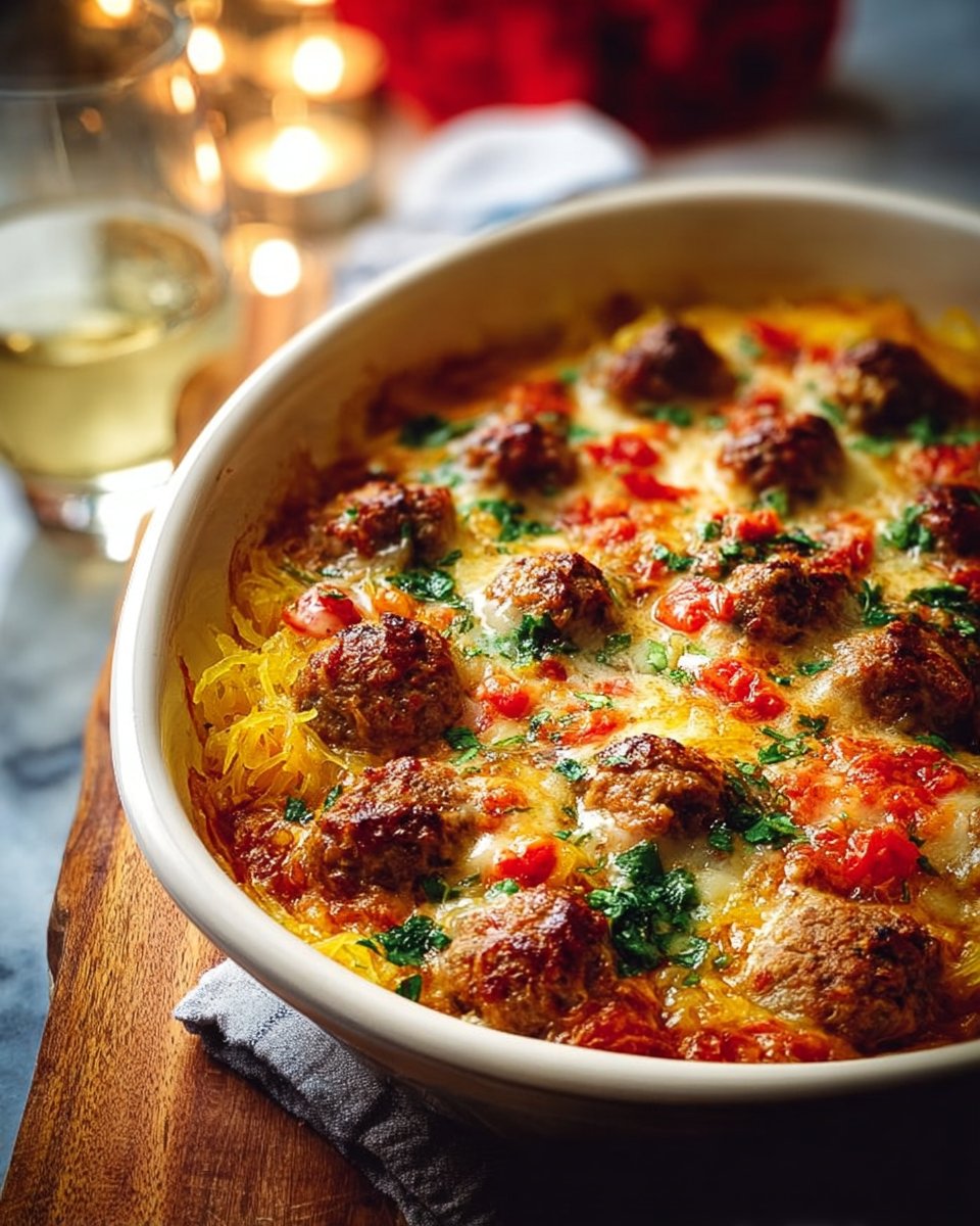 Cheesy Spaghetti Squash Meatball Casserole