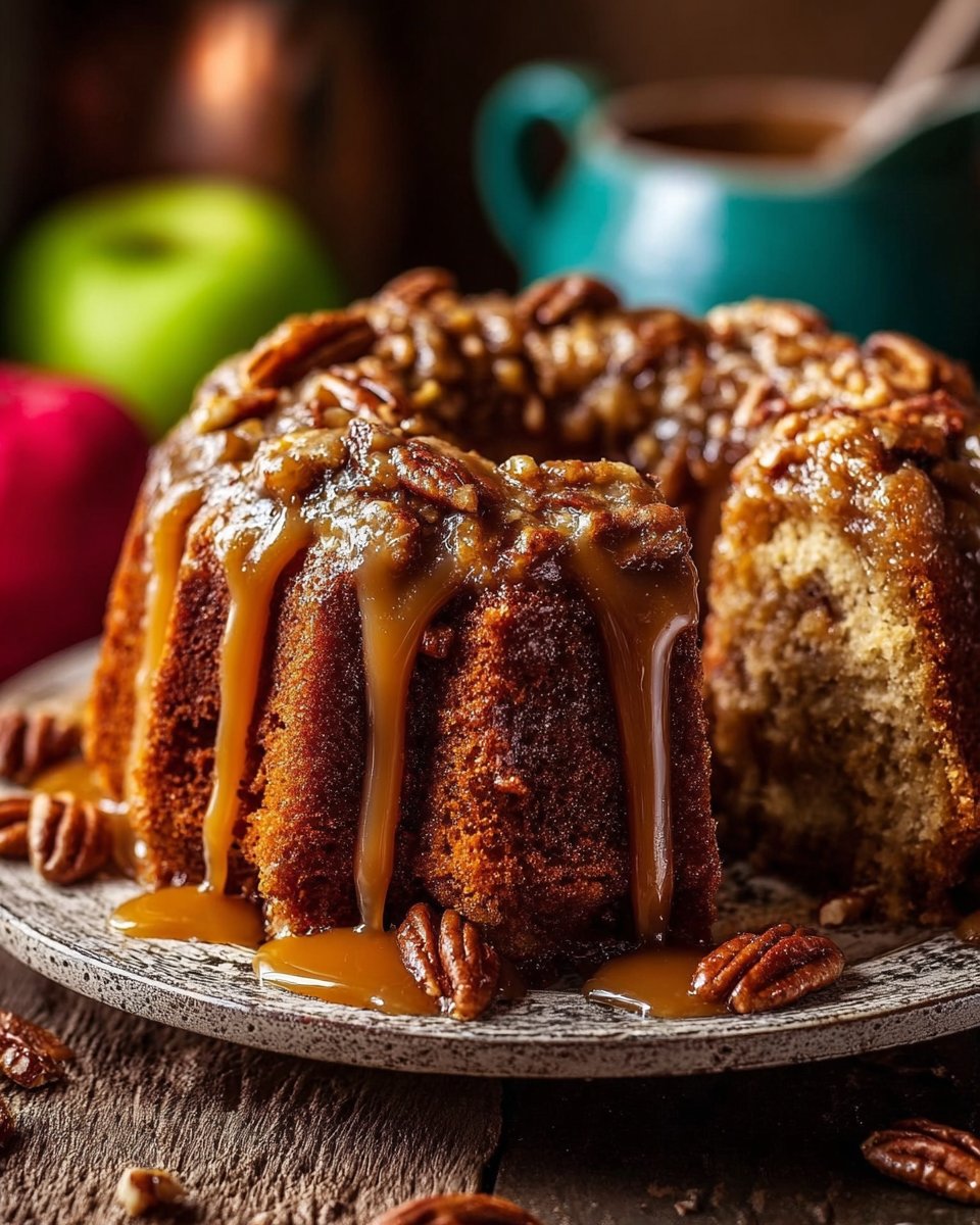Apple Pecan Cake With Caramel Glaze