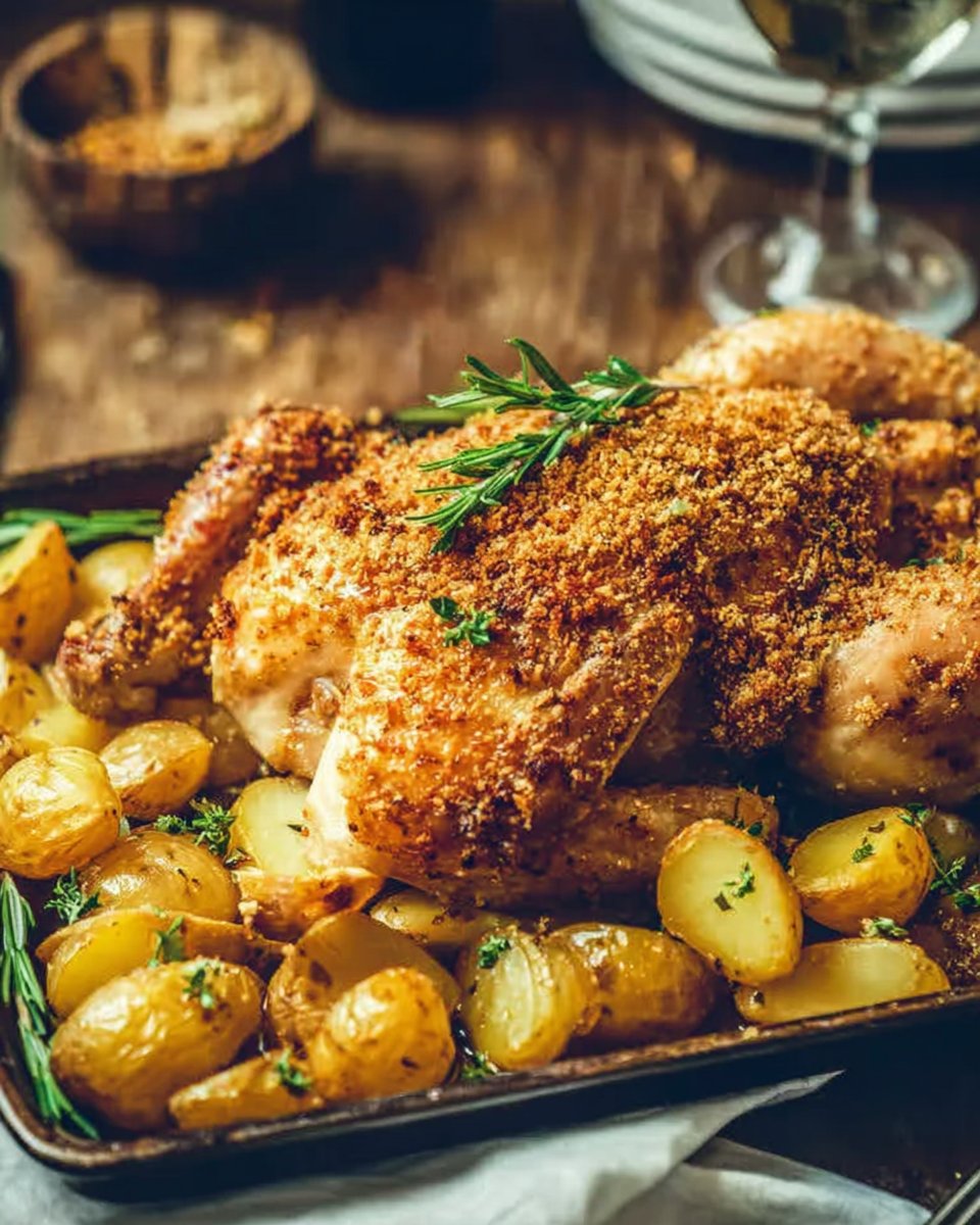 Irresistible Spatchcock Roast Chicken with Crunchy Potatoes