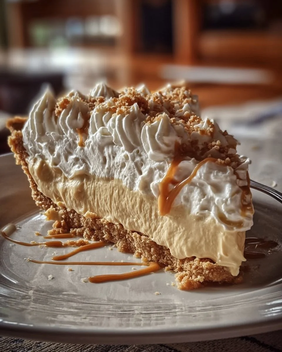 Slice of Amish peanut butter cream pie with a creamy filling and crust