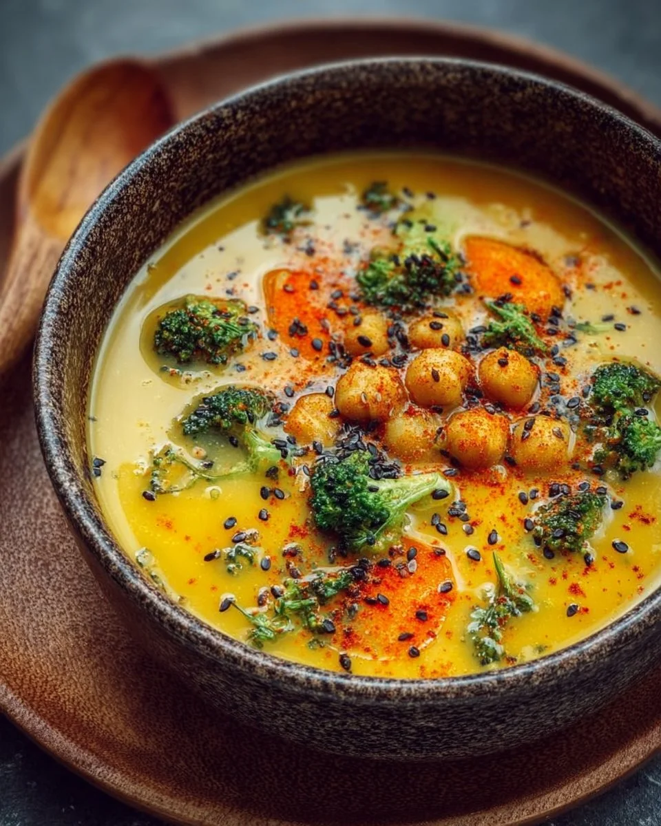Bowl of golden detox soup with anti-inflammatory ingredients for wellness