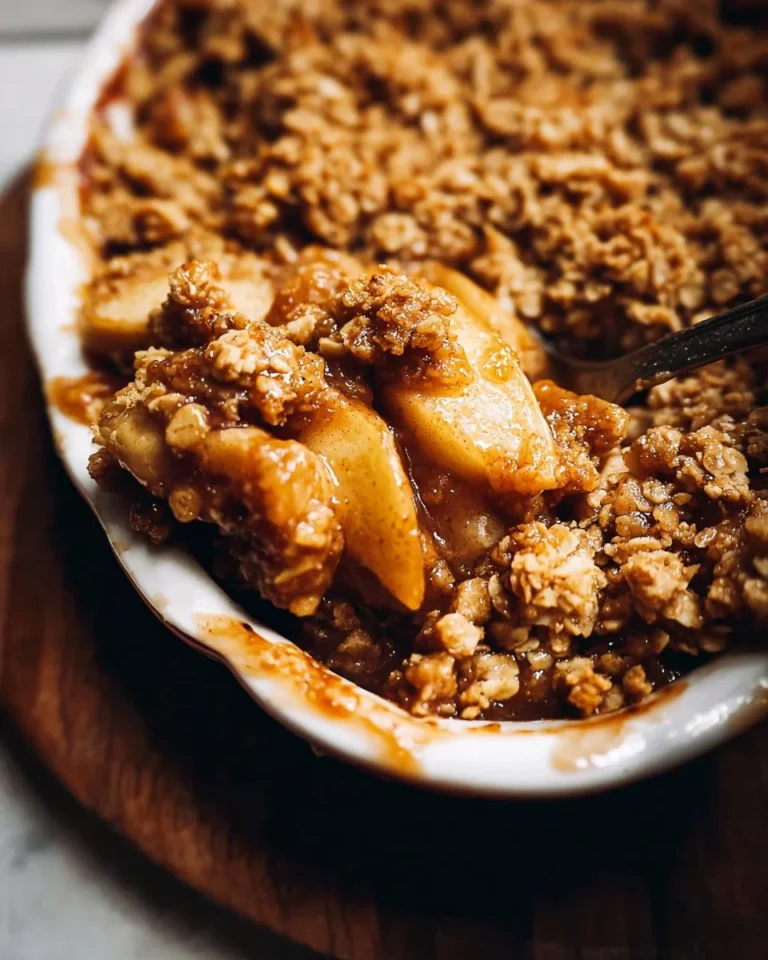Delicious homemade Apple Crisp topped with a golden oat crumble.