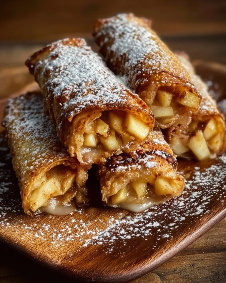 Delicious apple pie egg rolls served with caramel sauce