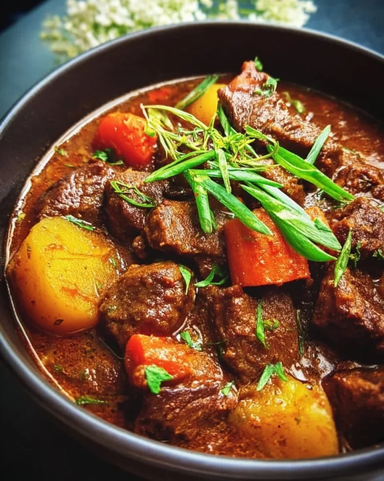 Delicious Jamaican Beef Stew in a bowl with vegetables and spices