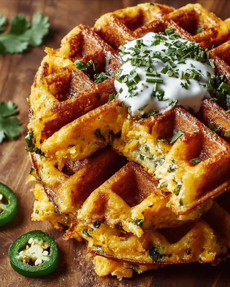 Cheddar Jalapeño Cornbread Waffles served on a plate