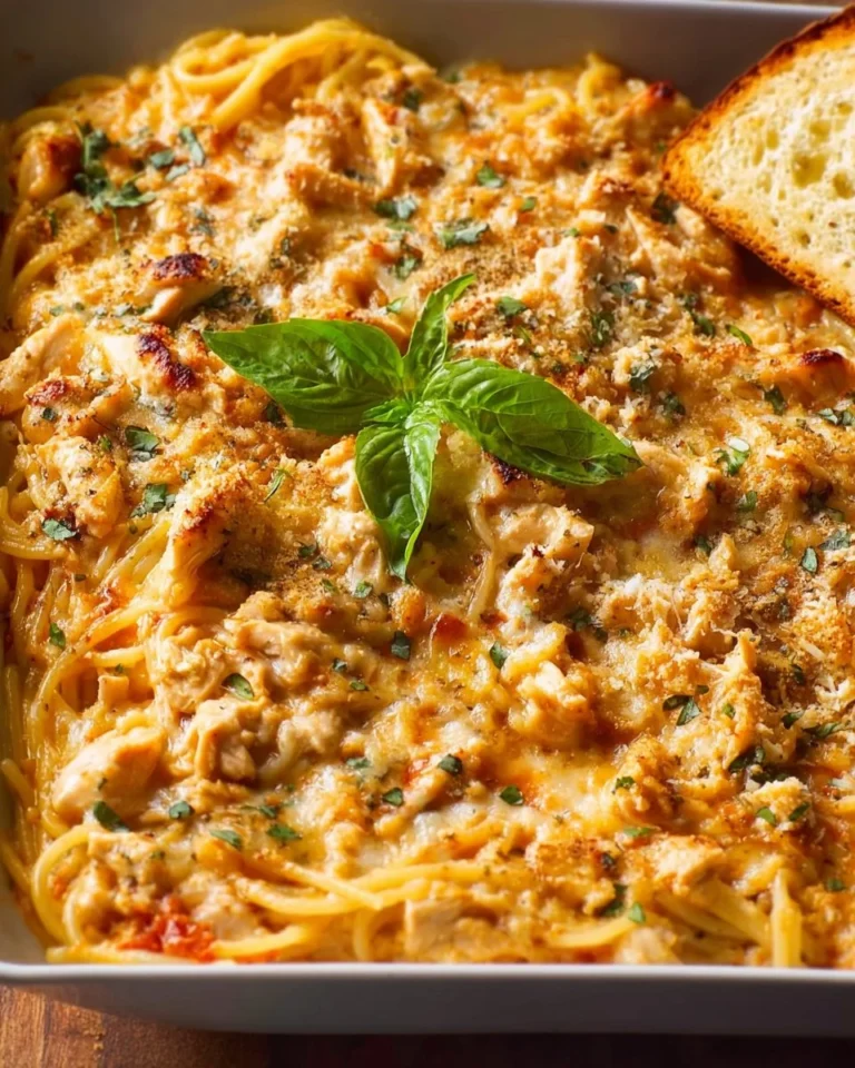 Delicious cheesy chicken spaghetti served in a bowl