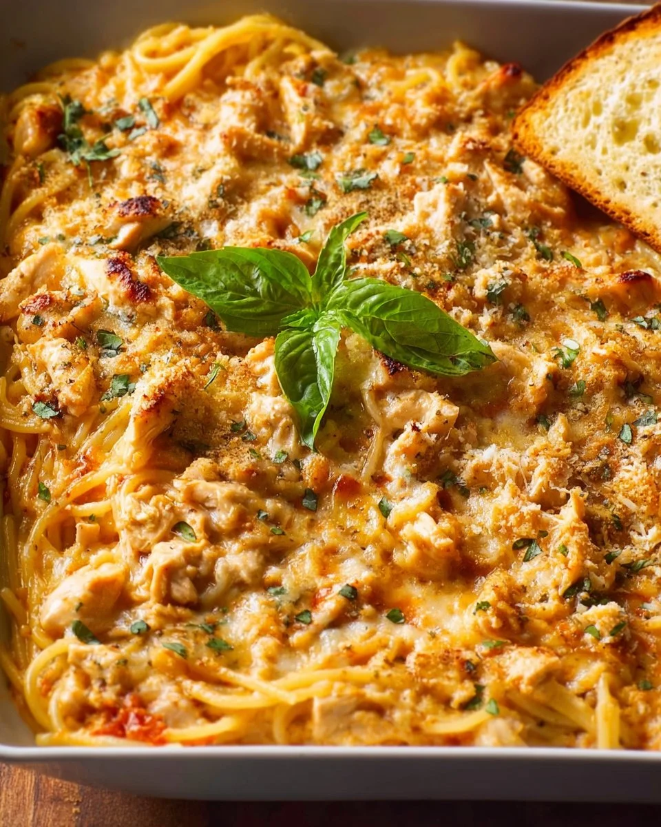 Delicious cheesy chicken spaghetti served in a bowl