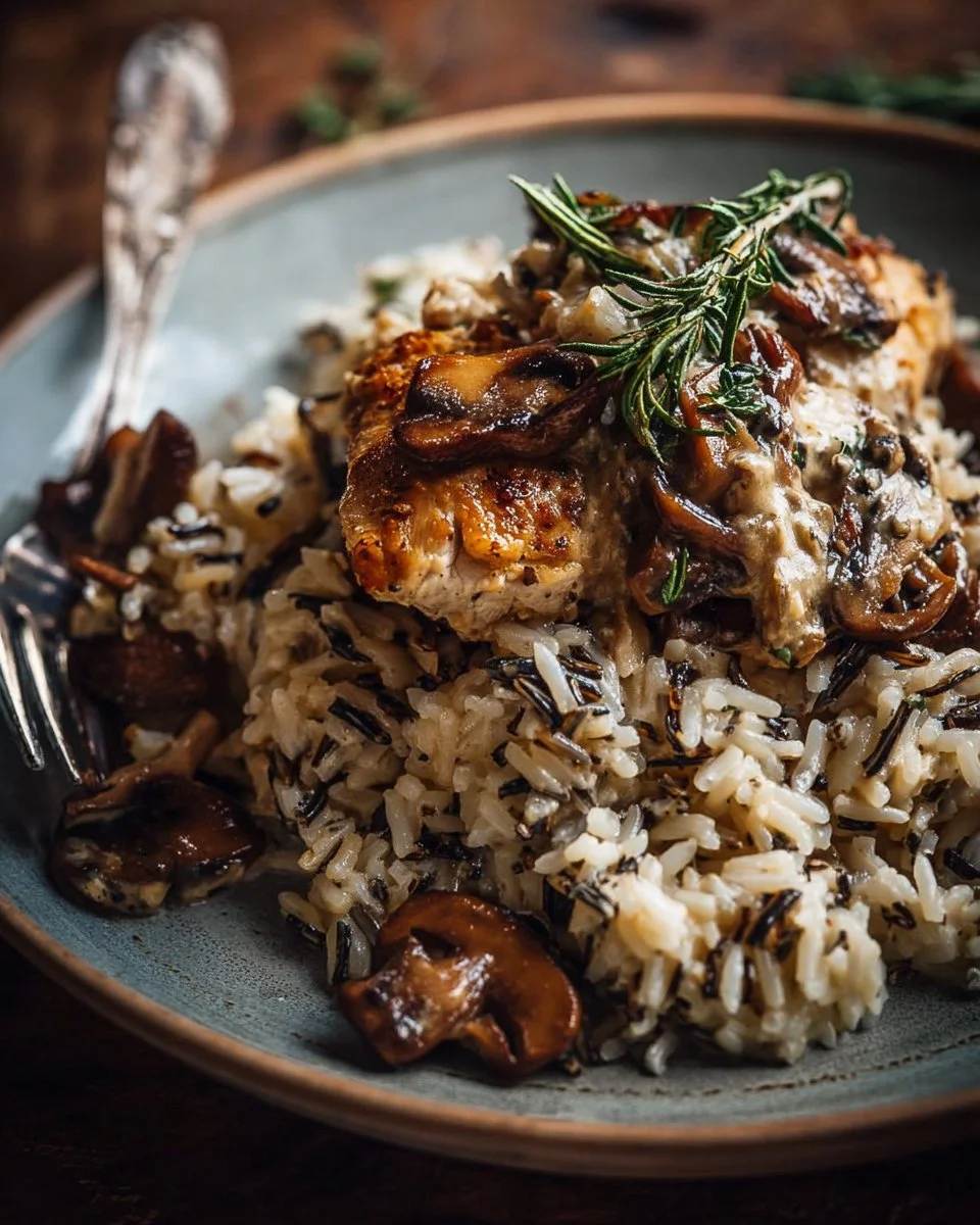 Delicious Chicken and Mushrooms served with Wild Rice