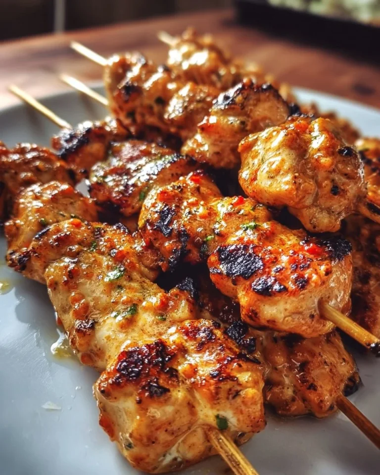 Grilled Chipotle Bang Bang Chicken skewers with vibrant spices and herbs.