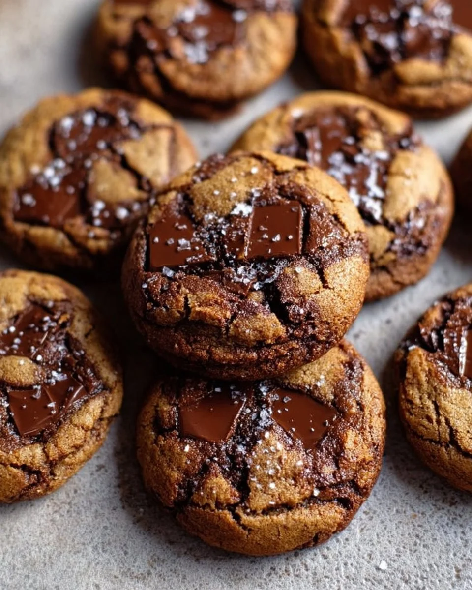 Chocolate Sticky Toffee Pudding Cookies on a plate garnished with chocolate sauce